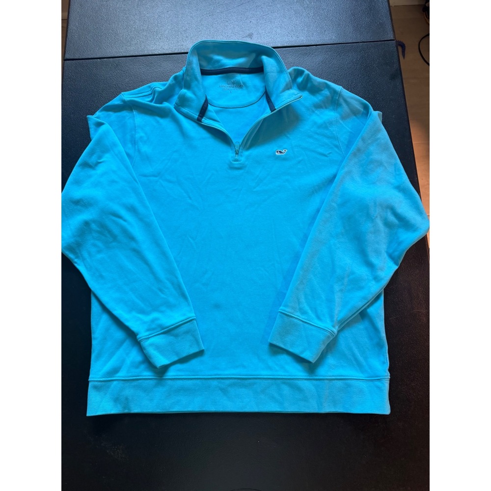Vineyard Vines Mens Large Pima Cotton Quarter Zip Pullover Turquoise Blue 1K0416